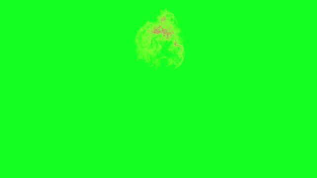 Small single flame animation on green screen chroma key background with realistic orange red flames burning intensely expanding horizontally for VFX video editing motion graphics professional 4k