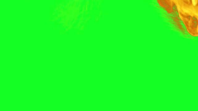 Large complex fire animation on green screen chroma key background with realistic orange red flames burning intensely expanding horizontally for VFX video editing motion graphics professional 4k
