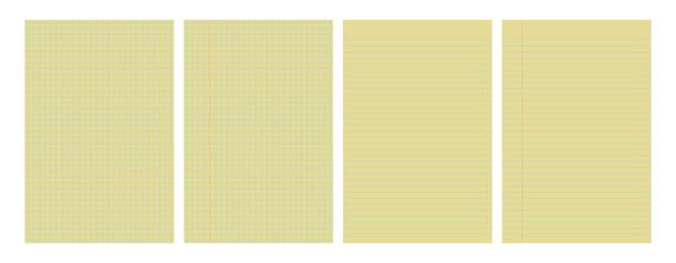 Set of yellow legal pad pages with lined or grid designs © dniprodd