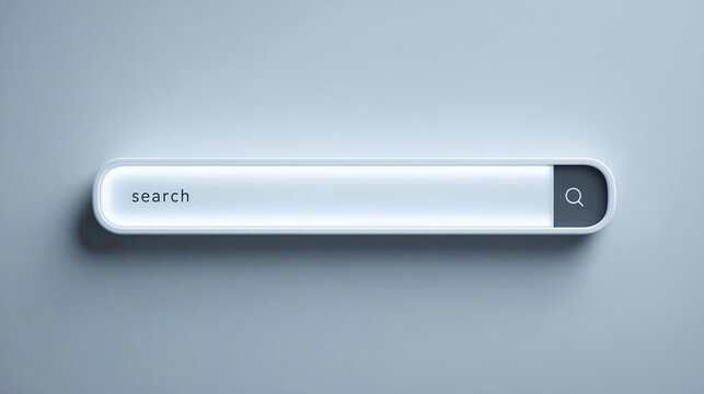 A sleek, modern search bar with the word "search" typed in, set against a clean grey background.