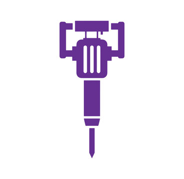 Purple jackhammer tool icon for construction and demolition work equipment