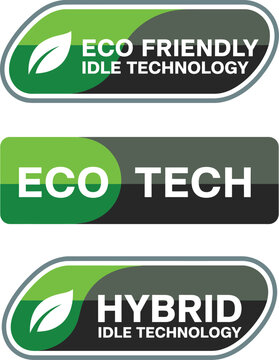 Eco friendly and hybrid idle technology labels for sustainable automotive and green energy systems