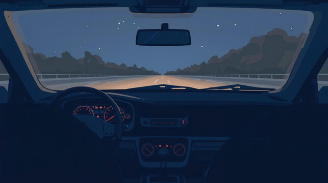 Driving car in the night illustration background