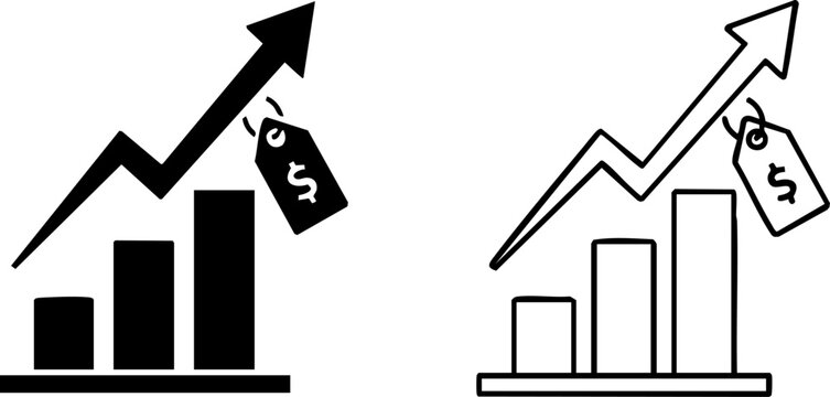 Business growth bar chart with upward arrow and price tag icon business increase progress economic
