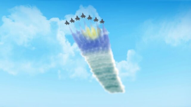 Kosovo Flag 3D Render Animation Created with Colored Smoke Trails by Aircraft