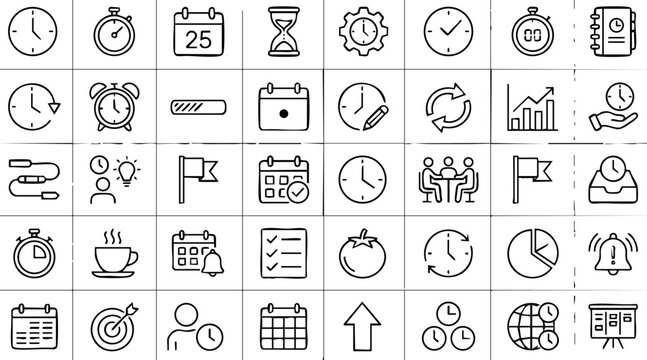 Time management and productivity icons: clocks calendars deadlines with alarm clock time zone clock face
