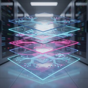 Abstract layers of digital circuits in a server room