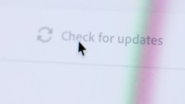 A cursor hovers and highlights the "Check for updates" text menu, followed by a click that fades the text into a new interface.