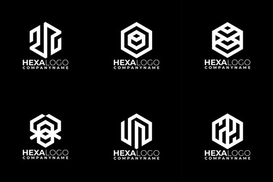 Set of vector logo design templates. Black monogram. Hexagon logo