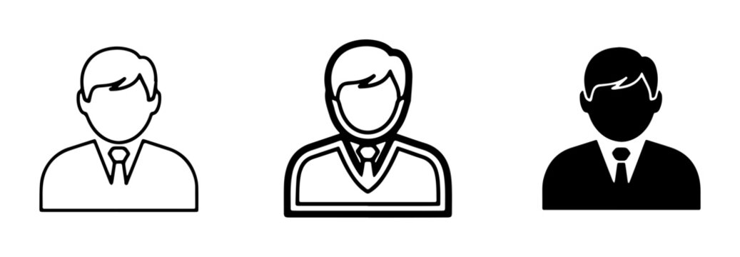 Business Man Icons, User Profile Symbols, Professional Avatar Graphics, Male Silhouette Set