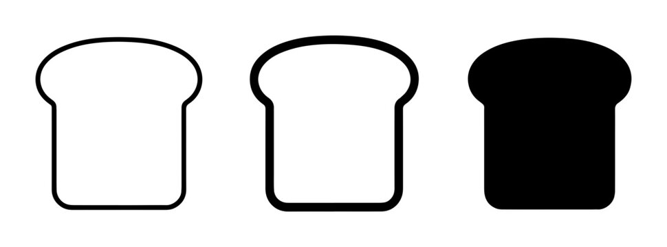 Simple Bread Slice Icons, White and Black Toast Shapes, Minimalist Bakery Graphics, Food Vector Art