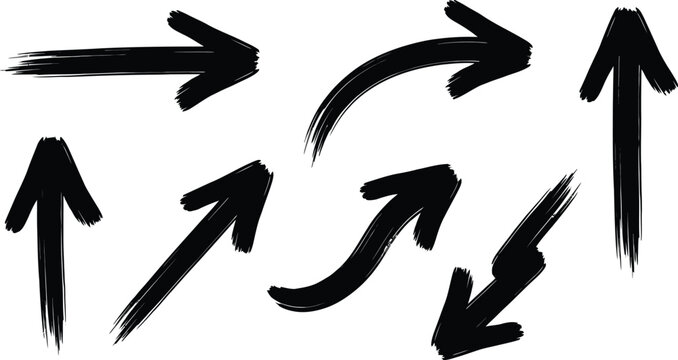 Arrows painted with black ink strokes provide a collection of directional indicators for design.