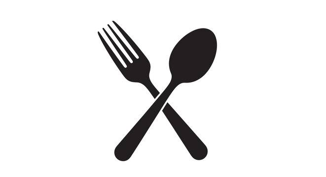 Fork and spoon crossed black silhouette high quality