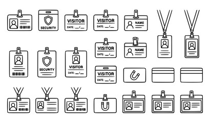 Fototapeta premium Minimal workplace identification badge line drawing vector set for office employee security and access systems