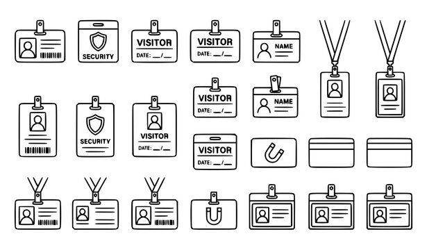 Minimal workplace identification badge line drawing vector set for office employee security and access systems