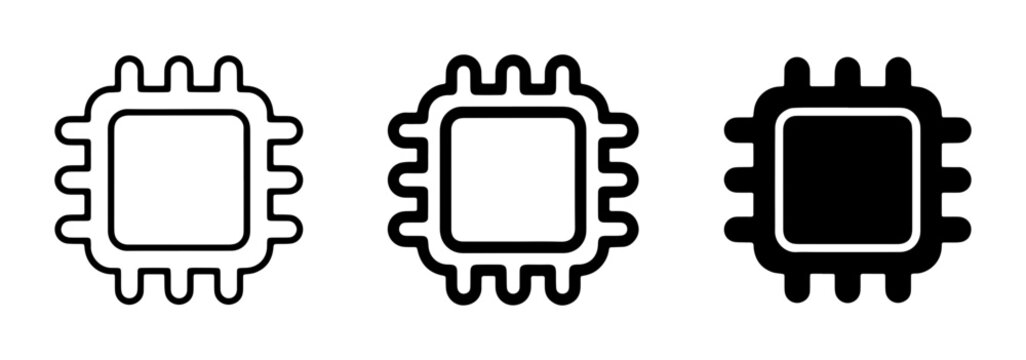 Central Processing Unit Icons, Microchip Symbols, Computer Chip Graphics, Technology Icons, Processor Vector Set