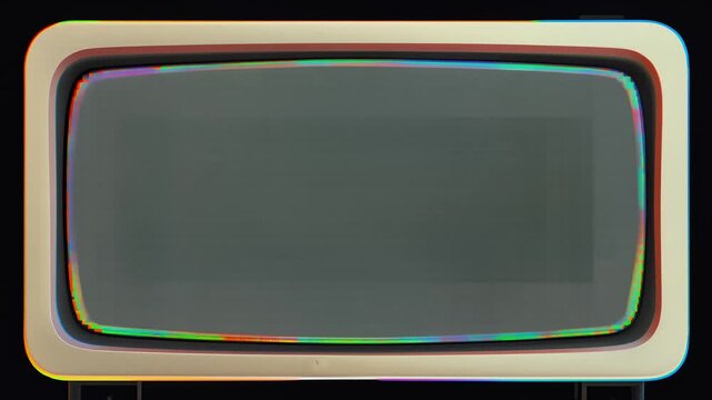 Retro television screen with static and vibrant RGB chromatic aberration glitch, vintage monitor showing analog interference, symbolizing nostalgia, outdated technology, and digital distortion