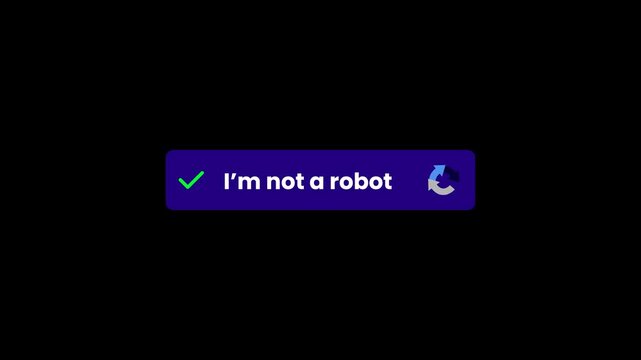 Animated CAPTCHA verification button with I&rsquo;m not a robot text isolated on transparent background. Ideal for cybersecurity, login, authentication, bot protection, and web UI projects.