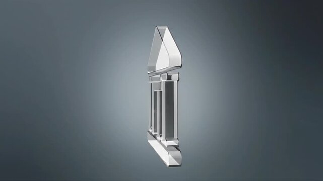 Metallic 3D icon representing a classical building with columns and a pediment