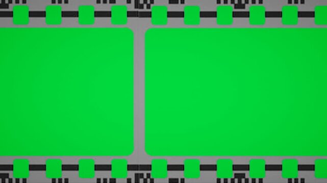 Purple Blue Modern Tint negative film strip on green screen chroma key background. digital modern frame style stock footage for cinematic video editing and creative media projects. motion video