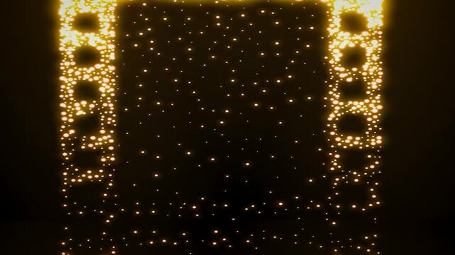 Golden Sparkling Star Frame negative film strip on green screen chroma key background. magical particle border style stock footage for cinematic video editing and creative media project creator