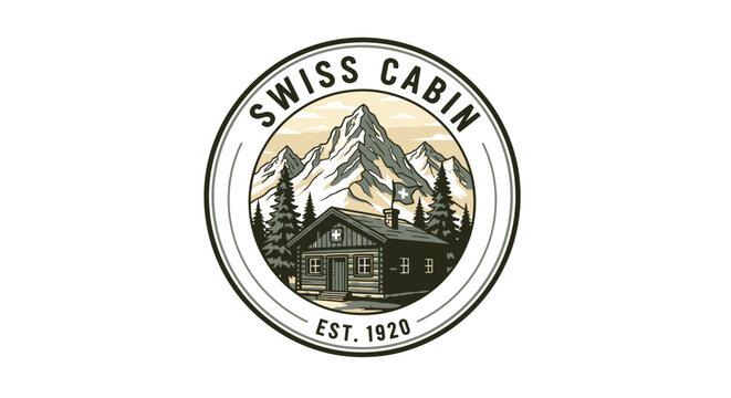 Vintage Swiss Cabin Logo Illustration.