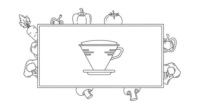 Drip Coffee Maker with Fresh Vegetables Border - Healthy Lifestyle and Coffee Concept