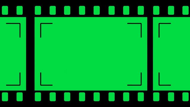 Neon Bright Line negative film strip on green screen chroma key background. digital modern effect style stock footage for cinematic video editing and creative media projects. studio animation