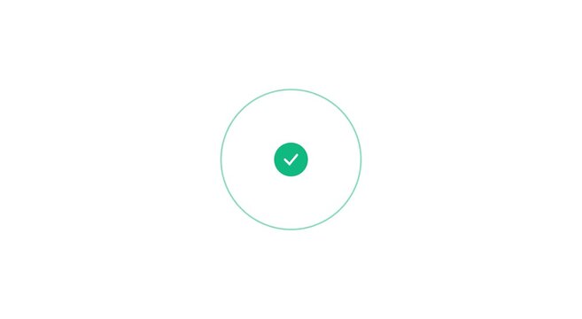 Animated green checkmark loading success symbol on white animation