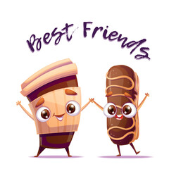 Fototapeta premium This charming collection of cartoon snacks celebrates friendship with cheerful expressions and joyful poses