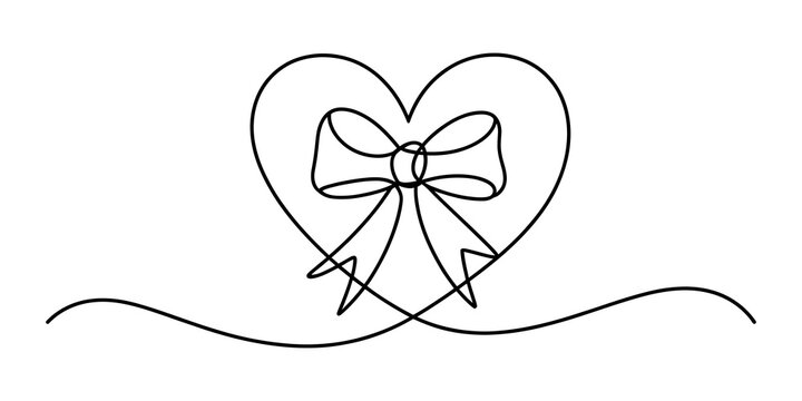 Heart with bow, line art, minimalist vector icon, simple love symbol