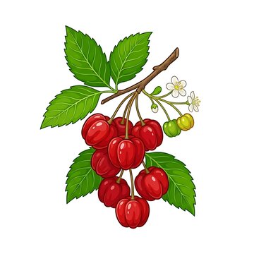 Cherry fruit on tree branch.