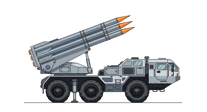Military truck with missile launcher.
