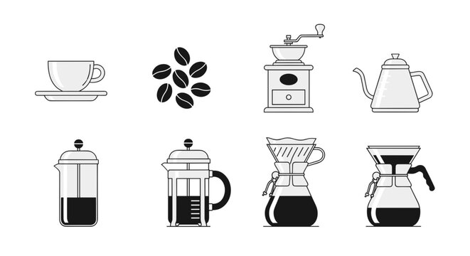 Coffee maker brewing equipment icons 1.