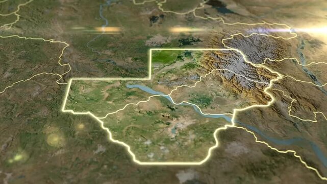 Botswana highlighted on an animated satellite view of Africa showing its geographical location and borders