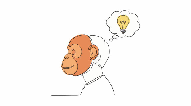 Monkey with Idea Lightbulb in Thought Bubble Illustration.