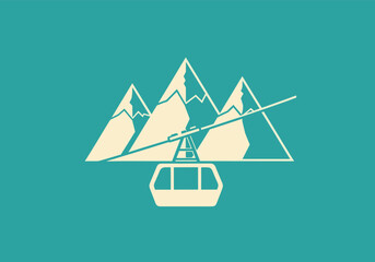 Minimalist gondola lift icon with mountain range background © Joan