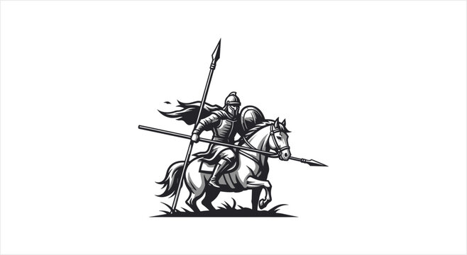 Medieval Knight Warrior on Horseback with Spear.