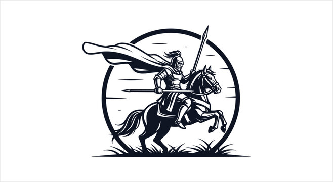 Medieval Knight Warrior on Horseback with Sword and Cape.
