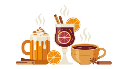 Breakfast set with coffee tea orange juice cereal and toast on table Vector