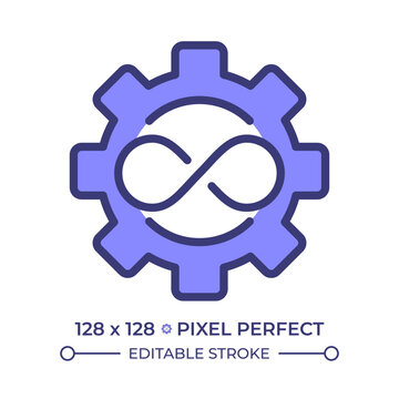 Infinite automation pixel perfect line color icon. Advanced intelligent technologies. Self sustaining evolving workflows. Isolated vector illustration. Flat colorful symbol design. Editable stroke