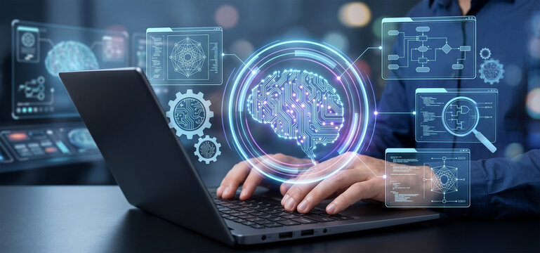 AI neural network processing, Artificial intelligence cognitive thinking, Machine learning brain simulation, High tech data mind analytics, Smart automation brain simulation, Futuristic digital mind i