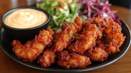 Fototapeta premium Crispy fried shrimp with a side salad and dipping sauce