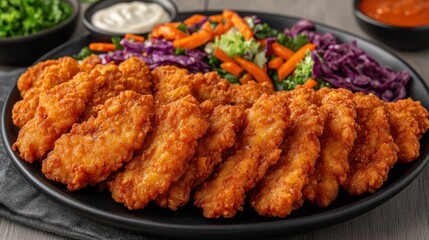 Fototapeta premium Crispy fried fish fillets, served with a fresh salad