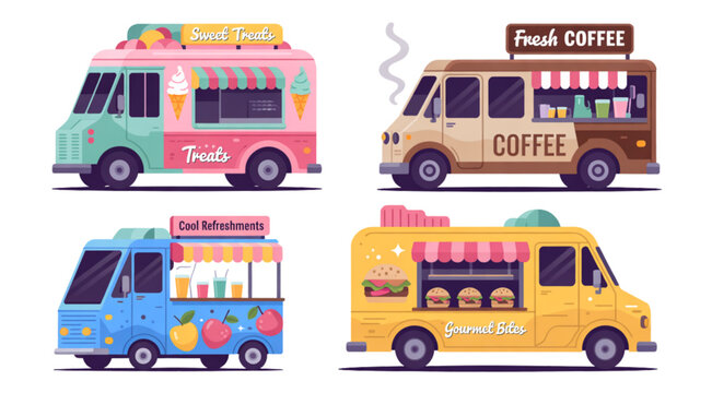 Colorful cartoon school buses and city bus driving on road for transportation and education Vector