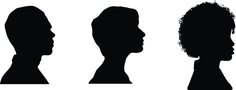 Diverse human head silhouettes in profile