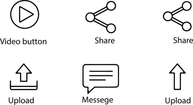 Social media interface icons video share upload and message