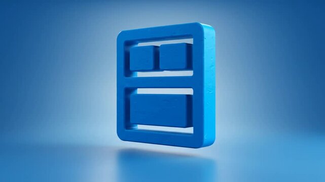 Rotating 3D rendering of a modern and stylish layout graphic with blue color and simple shapes