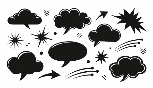 Comic book speech bubble set vector explosion star shapes and communication design elements