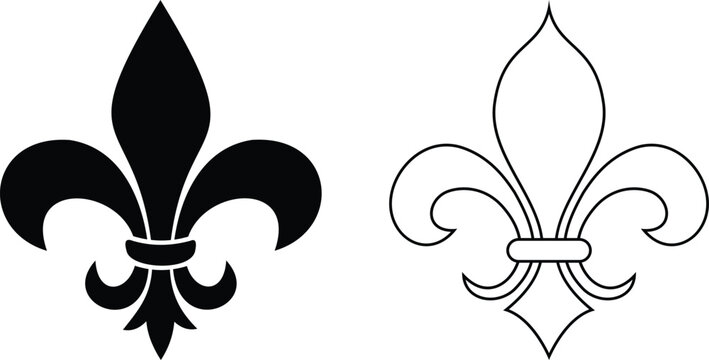 symbolic image Fluer de lis, horizontal banner monochrome fleur de lis lily, antique monarchy symbols on transparent background, vintage decorative design elements coat of arms graphic design element.